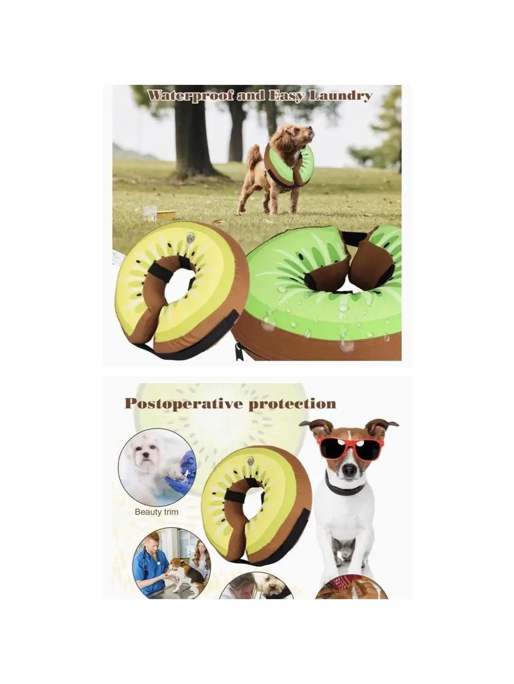 Inflatable Dog Cone Collar Alternative Post-Surgery Waterproof Kiwi Design